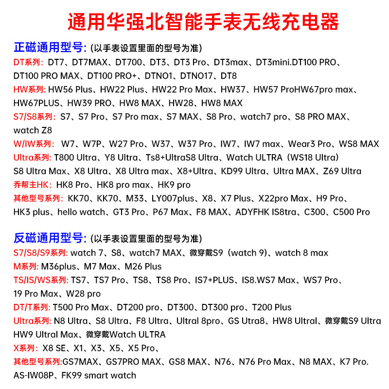 Compatible with Huaqiangbei smartwatches S8 and S9 charging cables, hello watch2/DT7 watch wireless charger Specification drawing
