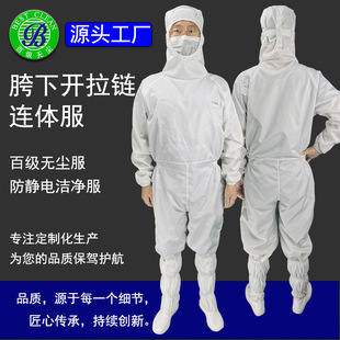 Factory Anti-static 100-grade Dust-free Clothing with Open Zipper Full-body Protective Hooded One-piece Anti-static Clean Clothing
