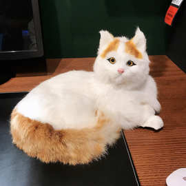仿真猫咪动物模型 皮毛工艺品大号贵妃猫 桌面礼品摆件