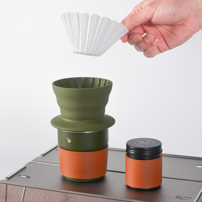 Juego de café hecho a mano, taza de pastel de combinación pequeña portátil, papel de filtro, introducción para principiantes, bolsa de viaje para acampar