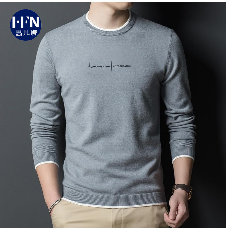 2024 AliExpress Men's Round Neck Sweater Letter Printing Fashion Korean Pullover Cross-border Knitted Sweater Top