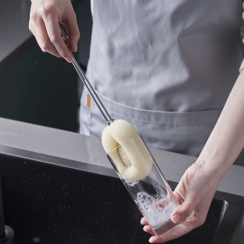 Pulsera de acero inoxidable Limpieza cepillo de taza 304 acero inoxidable metal cepillo de taza esponja cepillo de taza larga barra cepillo de taza mayorista