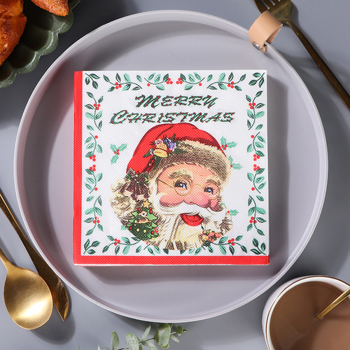 Painted Christmas New Disposable Printed Napkins Facial Tissues Handkerchief Paper Party Tissues Wholesale