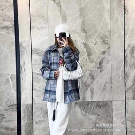 高版本D家25秋冬男装新款格子纹翻领长袖衬衫式外套欧美宽松男女