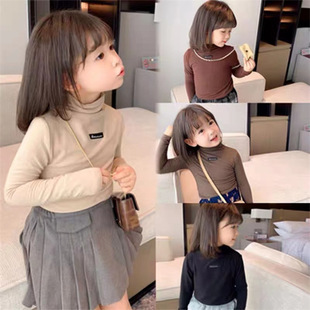 Autumn and Winter Solid Color Women and Children's Middle Collar Sweater for Baby Girls Western Style Thickened Sanding Comfortable Elastic Base Shirt