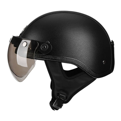 Motosiklet kaskı (dəbilqə) – Four Seasons men's and women's four - black-leather-brim-w-mirror-m56-57cm