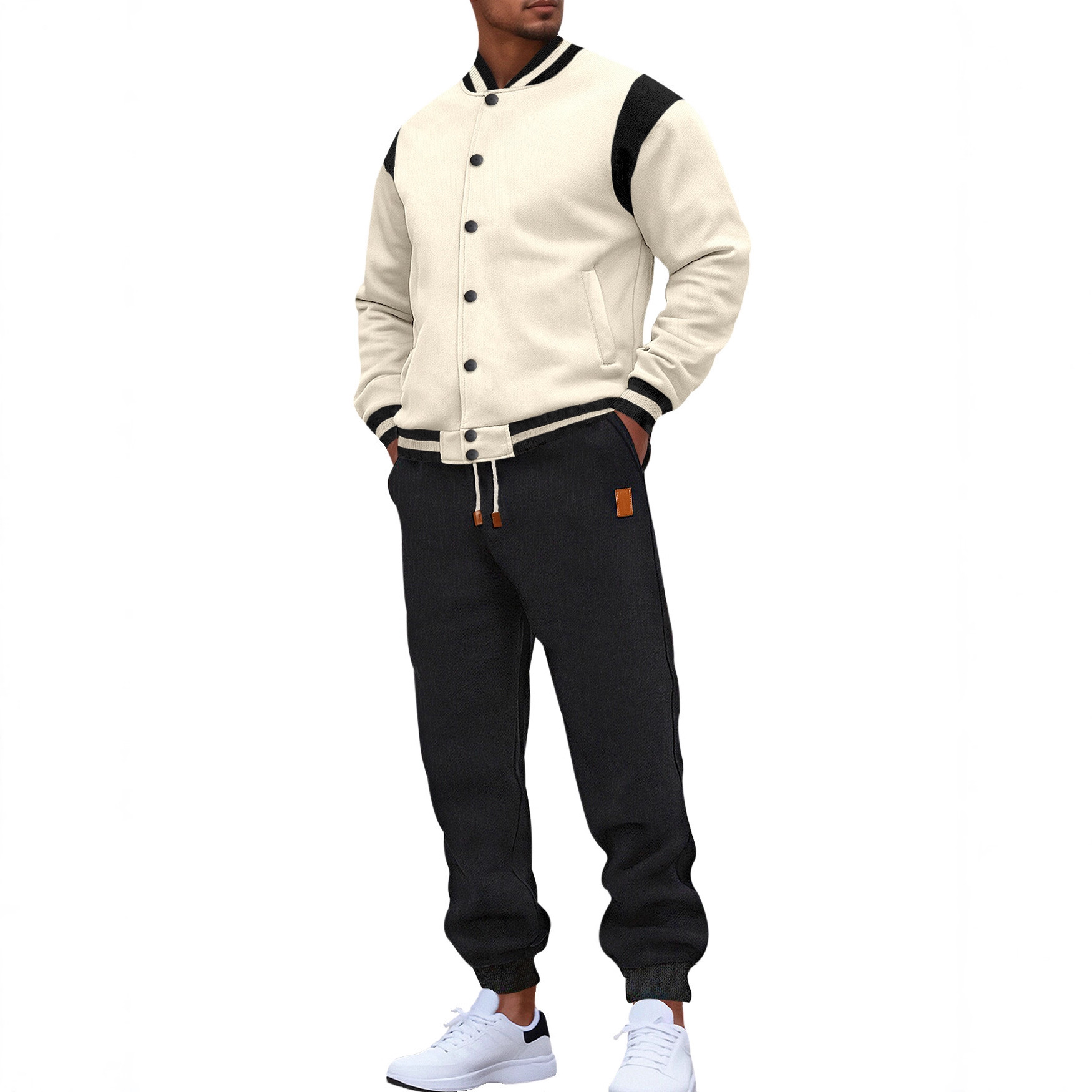 Transfronterizos Europeos y estadounidenses de moda casual tendencia europea y americana pull cardigan empalmado buckle set de traje de béisbol grande