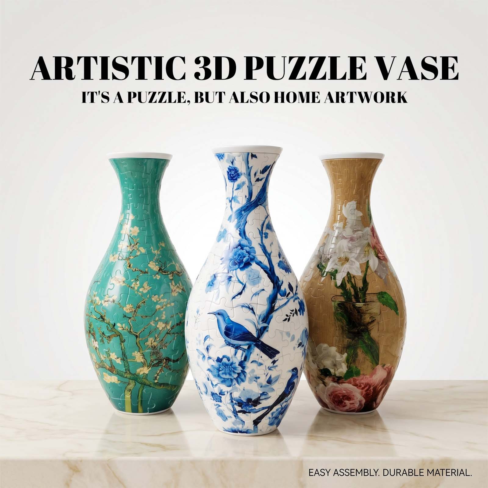 3D Puzzle Vase Blue And White Porcelain Creative Home Decor Ornament Flower Arrangement Living Room Gift Educational Toy_voghion.com