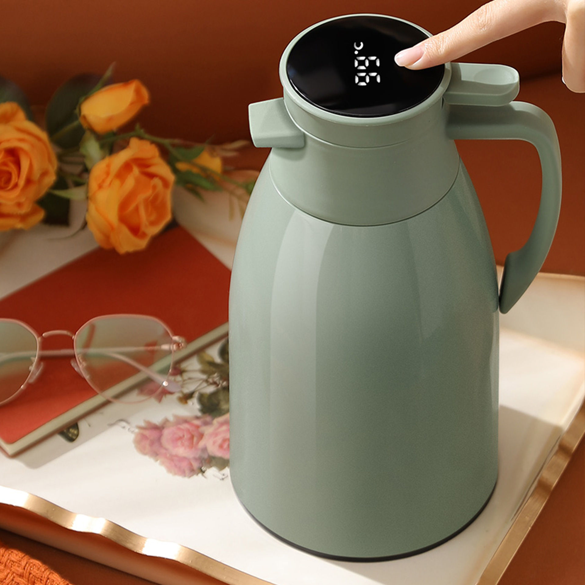 Household Large Bottle Temperature Display Hot Water Kettle Coffee Pot Heat Preservation Capacity Heat Preservation Kettle Thermos Water Bottle Dust-proof