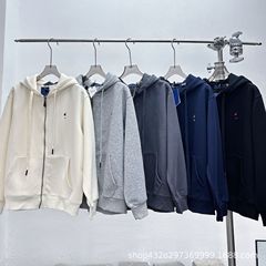 25春秋タイプのポール長袖スウェット男性カジュアル純綿純色刺繍小馬標ファスナーカーディガン