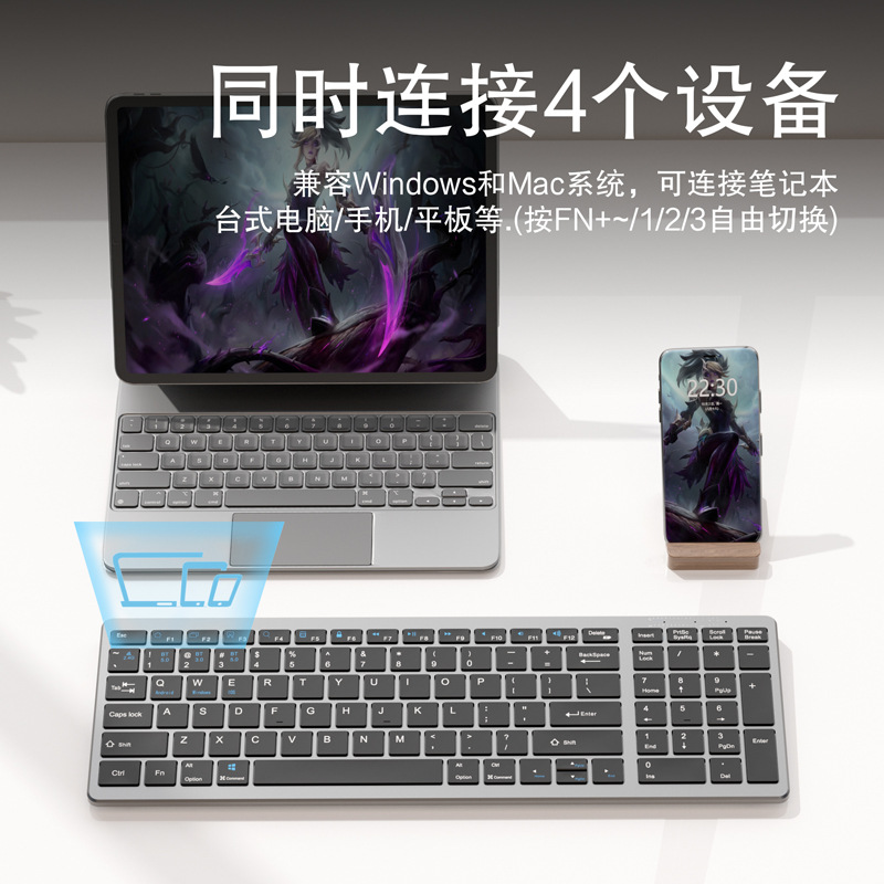 Teclado inalámbrico Bluetooth de doble modo de 98 teclas con ratón, teclado y ratón USB multimodo con interruptores azules, venta al por mayor de fábrica para exportación.