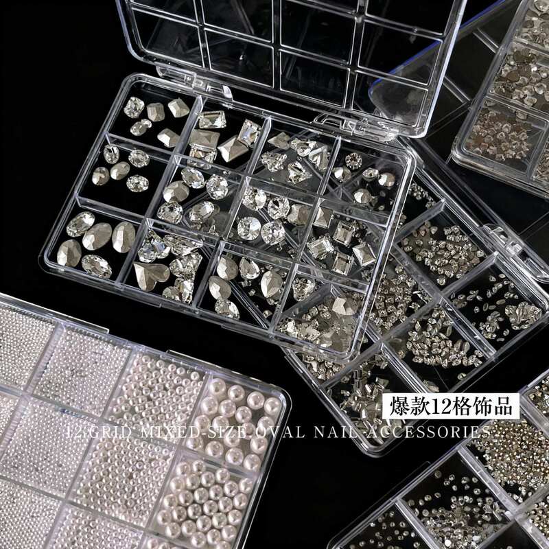 Cross-Border 12-Compartment Mixed Alloy Punk-Style High-Gloss Pearl Flat-Bottomed Irregular-Shaped Rhinestones, Pointed-Bottom Czech Rhinestones, Zircon Nail Art Rhinestones Cross-Border 12-Compartment Mixed Alloy Punk-Style High-Gloss Pearl Flat-Bottomed Irregular-Shaped Rhinestones, Pointed-Bottom Czech Rhinestones, Zircon Nail Art Rhinestones