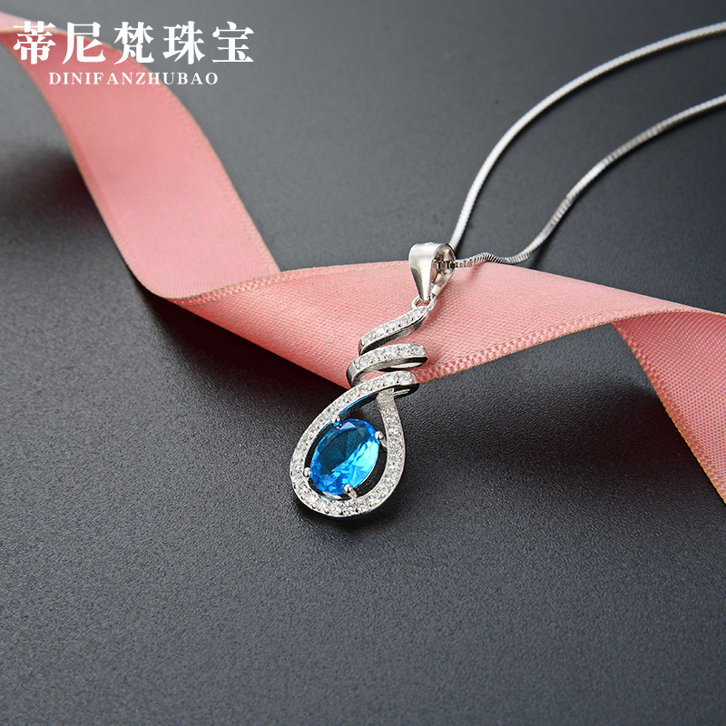 Simple en forma de gota accesorios collar de las mujeres elegante cristal colgante de la joyería estilo japonés y coreano s925 plata ZIRCON colgante