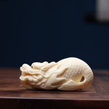 菩提果龙鱼手把DIY随身盘玩手把件文玩摆件实木雕刻鱼化龙工艺品