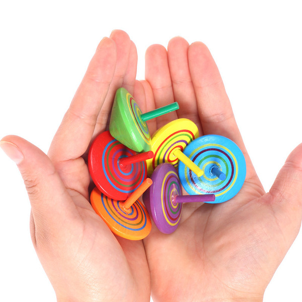 Wooden rainbow table spinning top