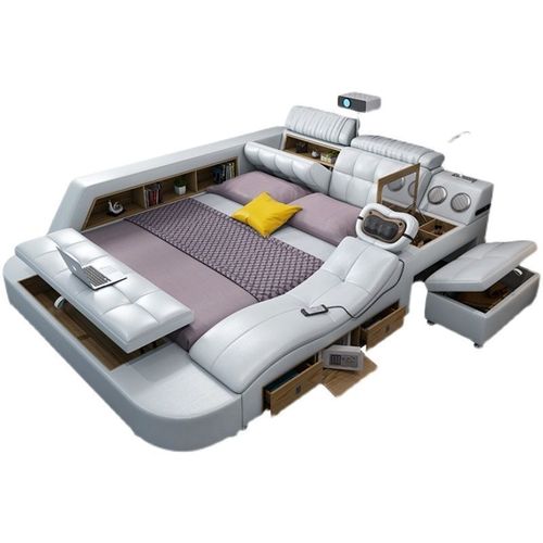 Massage Tatami Leather Bed Storage Double Bed Simple Modern Wedding Bed Master Bedroom Projector Multifunctional Bed