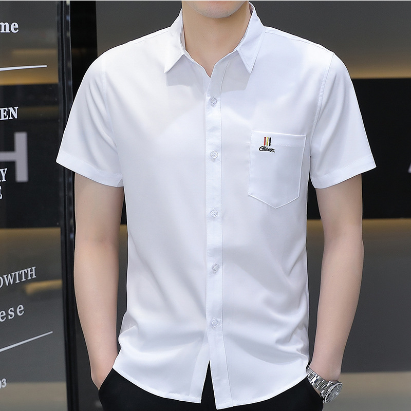 Summer Hong Kong Style ins Shirt Men's Short-sleeved Korean Fashionable Handsome Jacket Casual Couple's Shirt Slim-fit