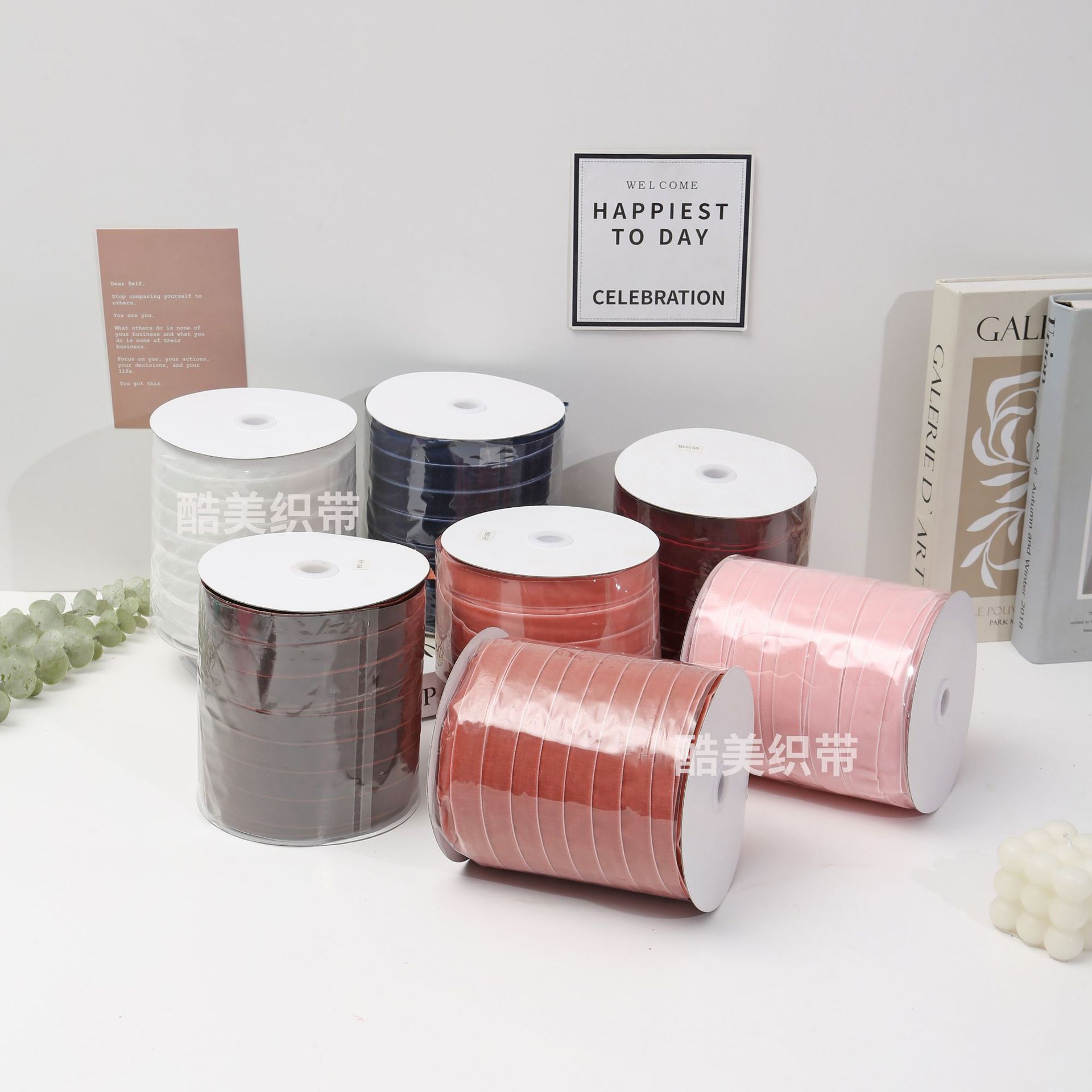 Stock 1.5cm / 2cm / 2.5cm unilateral cinta de terciopelo de terciopelo de color diy arco hecho a mano