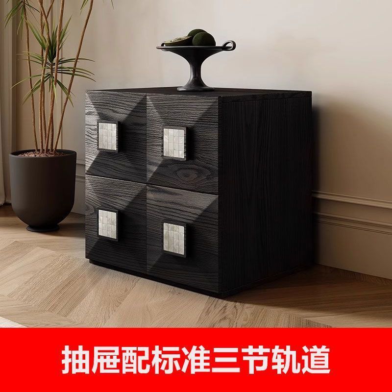 中古风实木床头柜法式复古家用落地柜多功能组合柜整装床边收纳柜|undefined