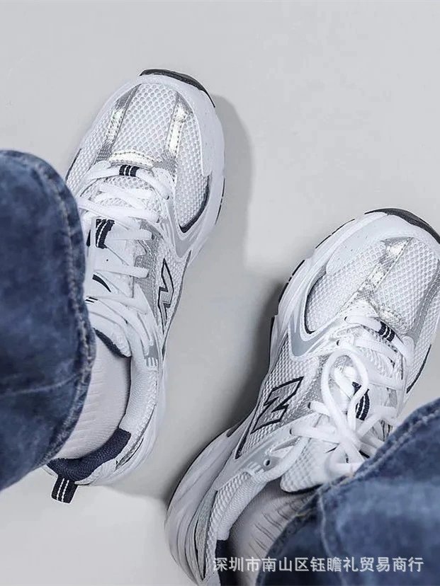 Кроссовки New balance низкие серебристо‑белые, многослойные размеры
