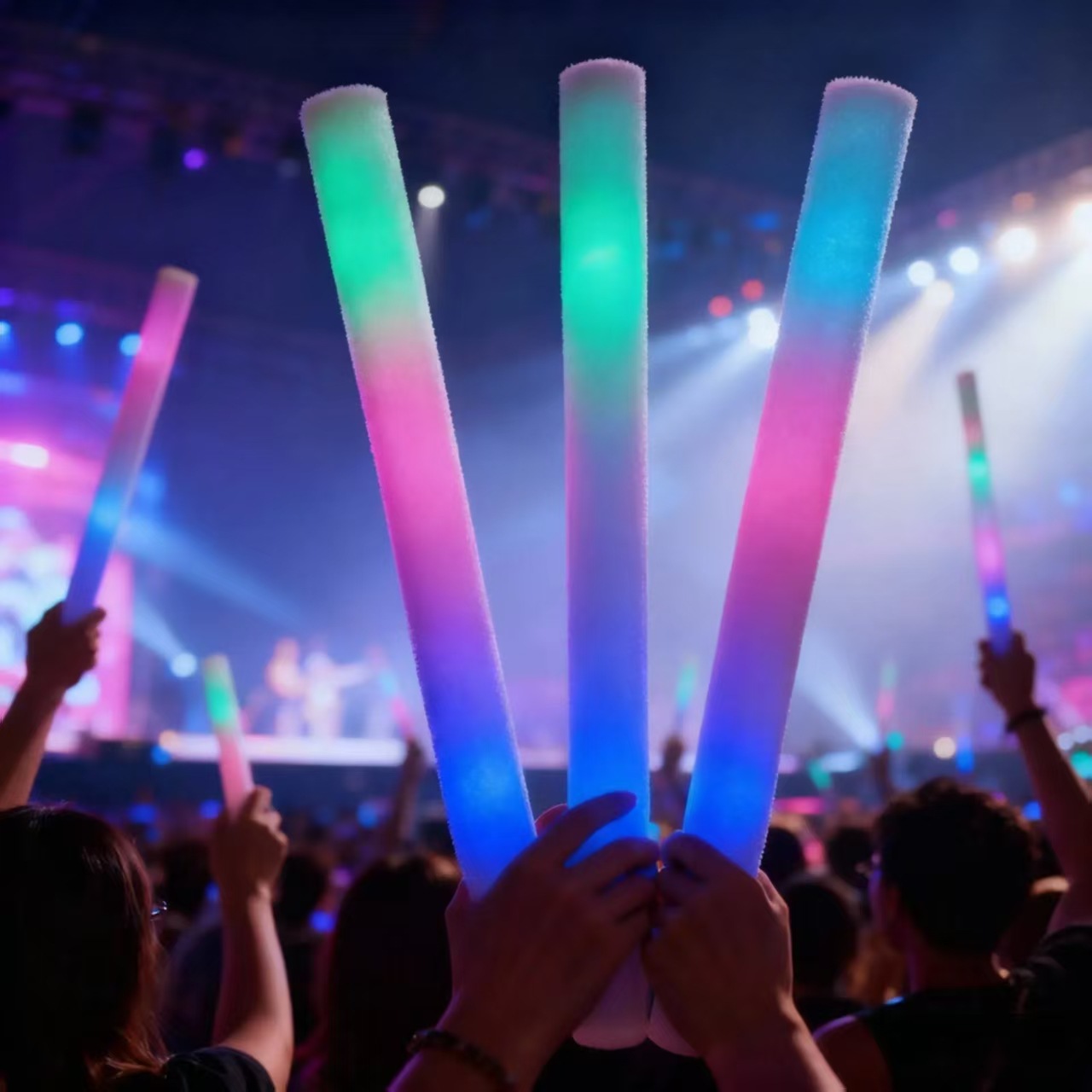 Fábrica de suministro de fluorescencia atmósfera props concierto ayuda palo led flash palo de mano esponja fluorescente colorida