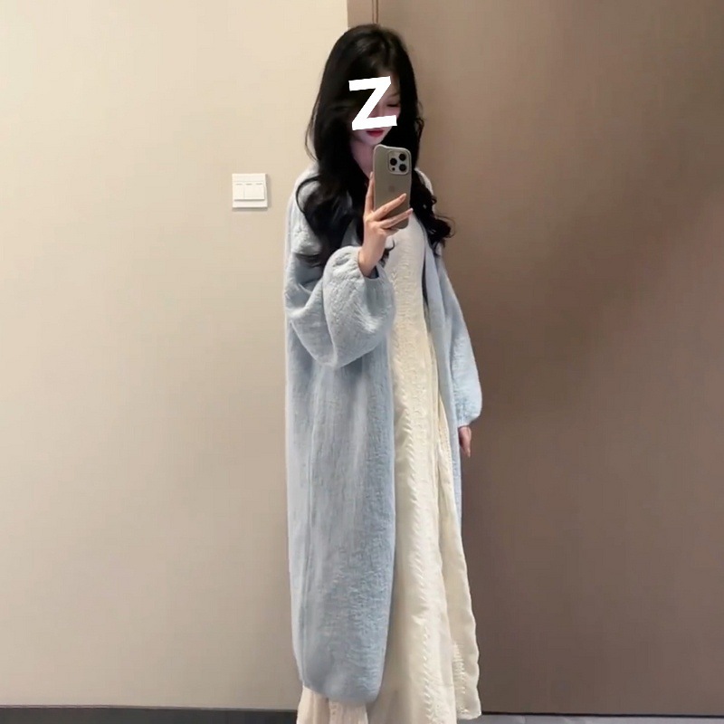 2025新款韩系中长款针织毛衣开衫外套女早秋季慵懒风宽松外搭大衣|undefined