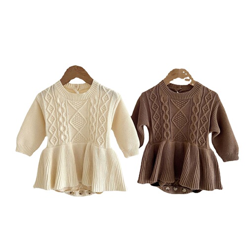 ins infant and children's clothing Korean version of autumn baby girl retro twist woolen dress knitted romper jumpsuit