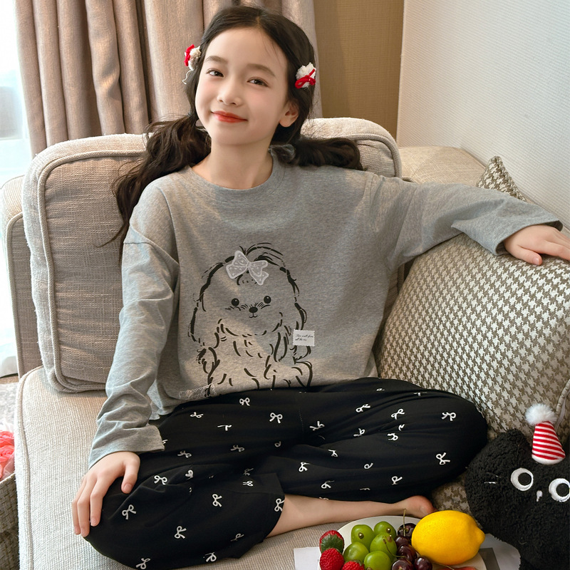 女童纯棉睡衣春秋2025新款初中生女孩网红爆款家居服儿童长袖套装|undefined