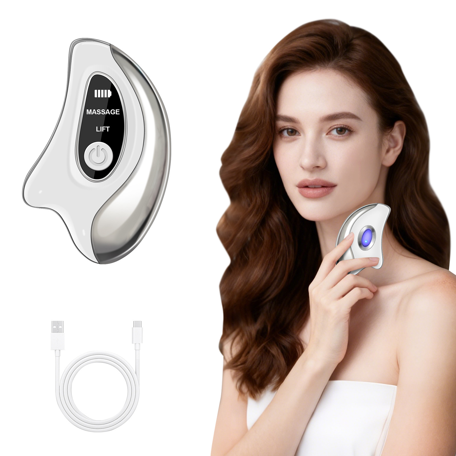 Cross-Border Hot and Cold Facial Massager Scraping Instrument Color Light Vibration Massage Home Electronic Beauty Instrument Facial Lifting