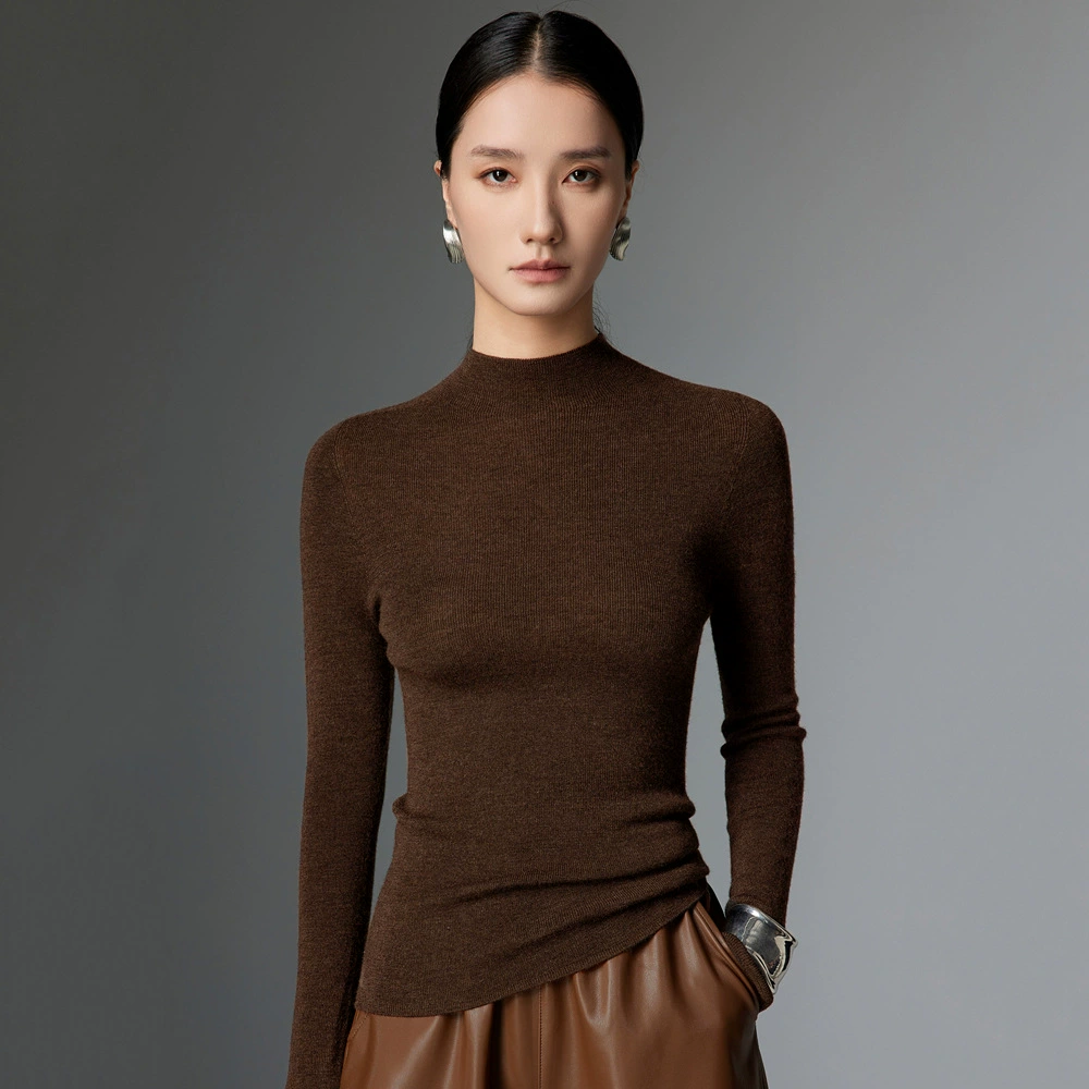 Прямые поставки с фабрики【Гипоаллергенный】Тонкий шерстяной свитер с полувысоким воротником, тонкая трикотажная базовая одежда для осени и зимы MKL24-15