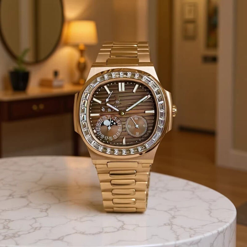 5712 Patek Philippe Nautilus Small Seconds Multifunction Mechanical Watch Men's Moon Phase Watch Square Diamond Watch with Power Reserve Display 5712 Patek Philippe Nautilus Small Seconds Multifunction Mechanical Watch Men's Moon Phase Watch Square Diamond Watch with Power Reserve Display