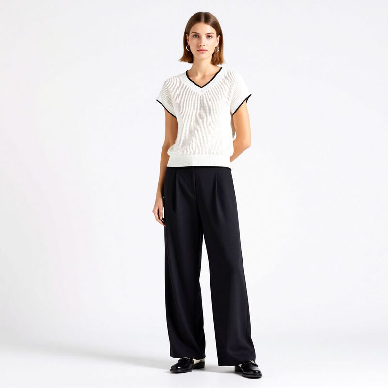 Bc Counter Same Style 100% Cotton Mesh Cut Out Knitwear Women's Summer Thin Contrast Color V-Neck Loose Slimming Look Short-Sleeved T-Shirt Bc Counter Same Style 100% Cotton Mesh Cut Out Knitwear Women's Summer Thin Contrast Color V-Neck Loose Slimming Look Short-Sleeved T-Shirt