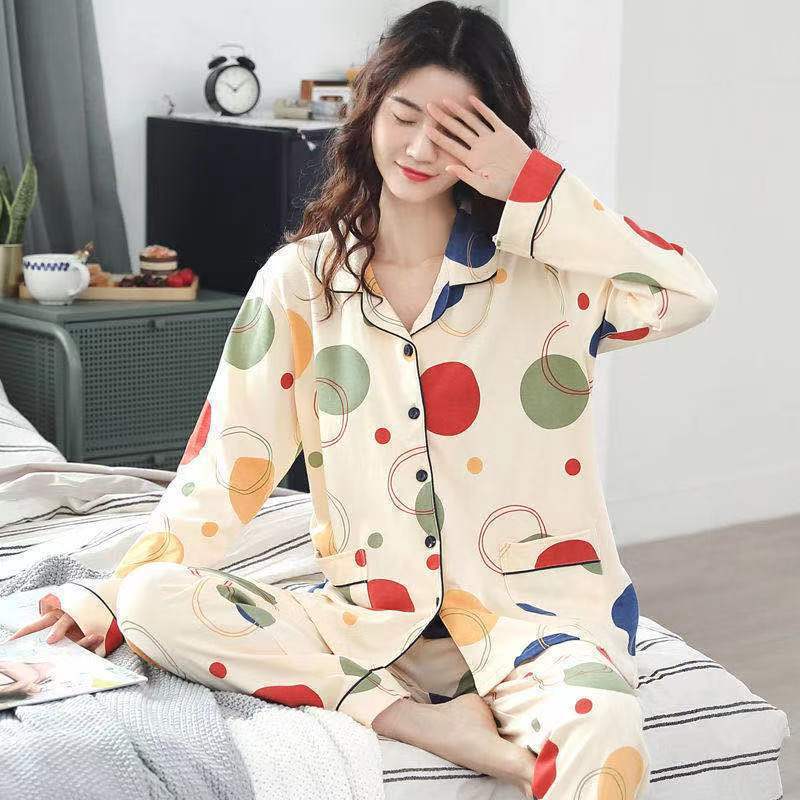 Pijamas de algodón para mujer Primavera y otoño de manga larga de invierno más pijamas de tamaño verano traje de mujer homewear se puede usar fuera