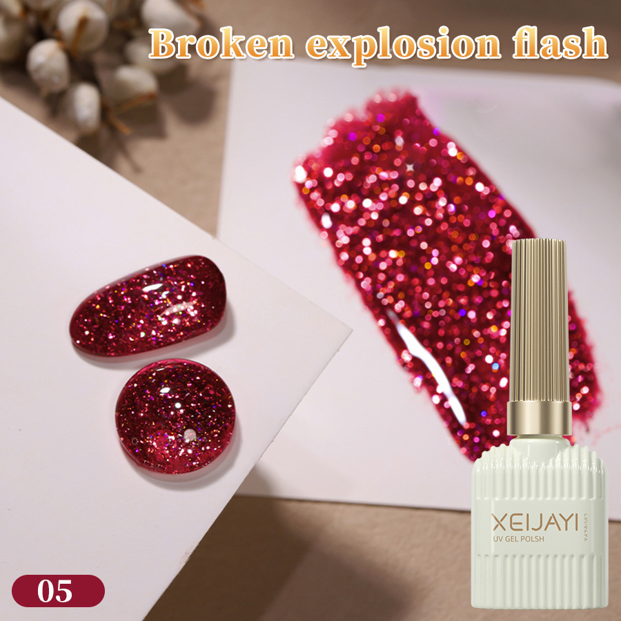 Popular en línea popular manicura Otoño e Invierno Nuevo destello roto teñido dedo oro esmalte de uñas pegamento sólido de larga duración tienda de belleza de uñas dedicado