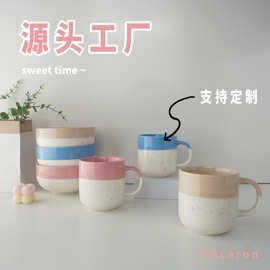 马卡龙色杯碗套装芝麻点特色马克杯陶瓷杯碗韩系水杯餐具源头工厂