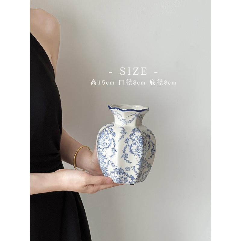 Nuevo jarrón de cerámica azul china nueva decoración de estilo chino sala de estar floral decoración de vestíbulo de estilo antiguo peonía floral