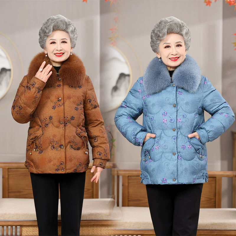 Зимний пуховик для бабушки, Женский среднего и пожилого возраста, 2023, новое утолщенное длинное пальто для матери для пожилых людей, теплое