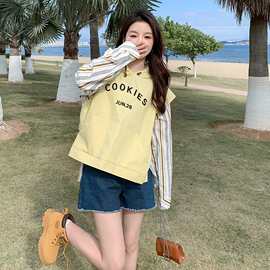 实拍假两件卫衣衬衫女2026春秋韩系设计感甜美减龄连帽刺绣学院风