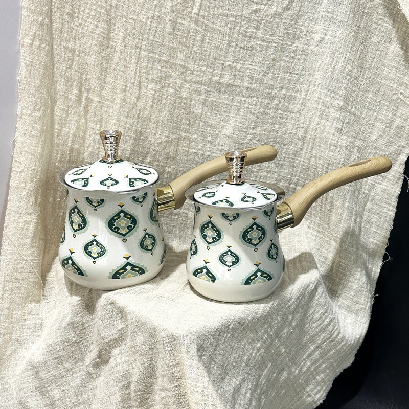 Turkey coffee pot suit with lid 2PCS cross-border hot butter cup stainless steel pot single handle hot chocolate container Turkey coffee pot suit with lid 2PCS cross-border hot butter cup stainless steel pot single handle hot chocolate container