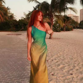 2024夏季新品欧美跨境女装气质轻熟丝缎质感扎染连衣裙 10522