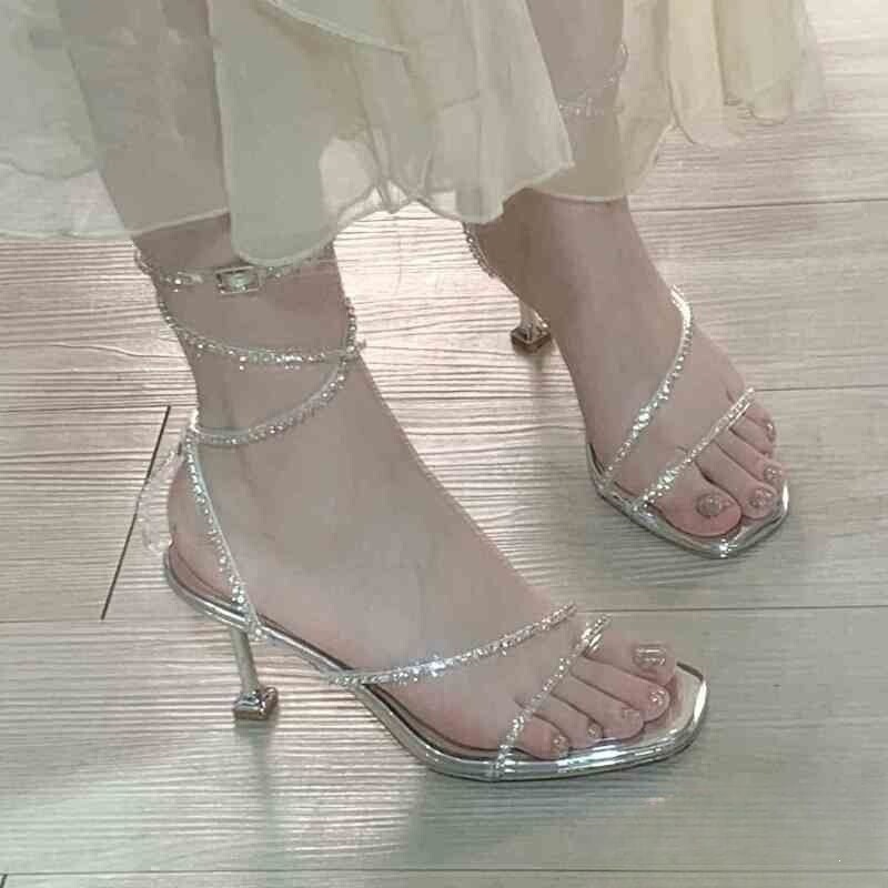 Gorgeous Sparkle~2026 Summer Silver Rhinestone Sandals Fairy Open-Toe Snake-Shaped Wrap Strap Ankle Strap Thin Heel High Heels Gorgeous Sparkle~2026 Summer Silver Rhinestone Sandals Fairy Open-Toe Snake-Shaped Wrap Strap Ankle Strap Thin Heel High Heels