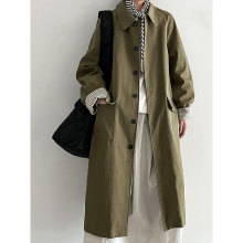 鹿西日系翻领中长款风衣女秋季新款设计感拼接格子巴恩风外套9768