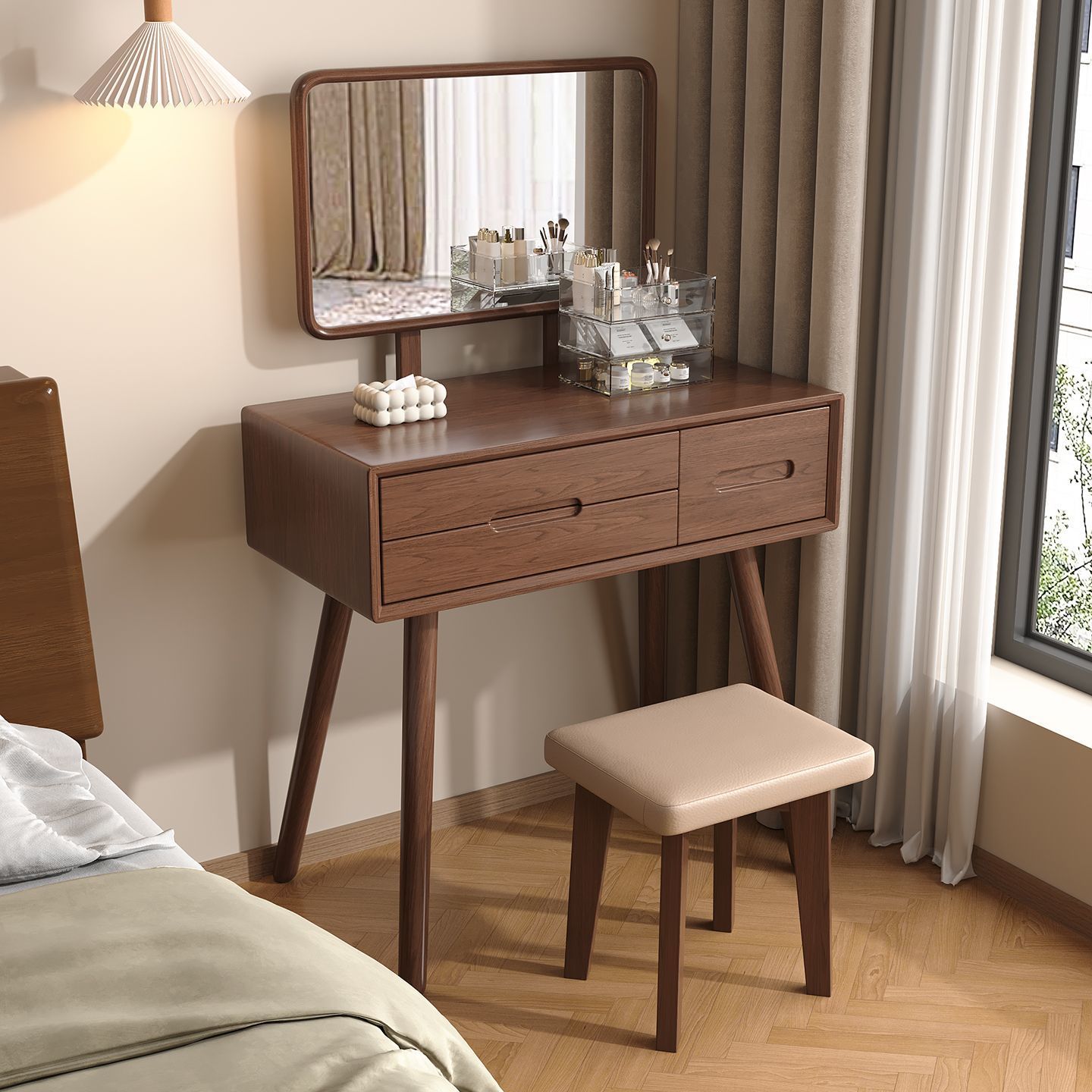 New Chinese Style Dressing Table Solid Wood Dressing Table Bedroom Small 2025 New Modern Simple Style Dressing Cabinet Dressing Table