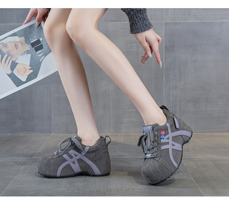 Giày sneaker nữ chunky đế dày phong cách Birkenstock mũi to, thời trang retro Mỹ, tăng chiều cao — M2982 li đơn màu vàng, M2982-1 màu nâu cộng với nhung, M2982-1 màu xám nhung, M2982 lớp lót đơn màu xám chi tiết 33
