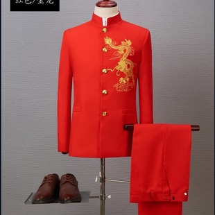 Embroidered stand collar Zhongshan costume costume Men's Chorus stage performance costume host singer dress suit