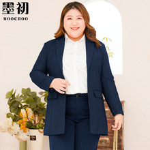 大码西装外套女中长款2024新款胖mm加肥职业面试黑色西服正装套装