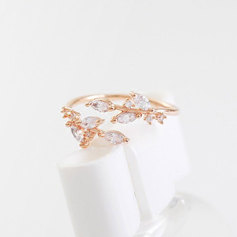 Simple Style Leaves Copper Plating Zircon Open Ring 1 Piece