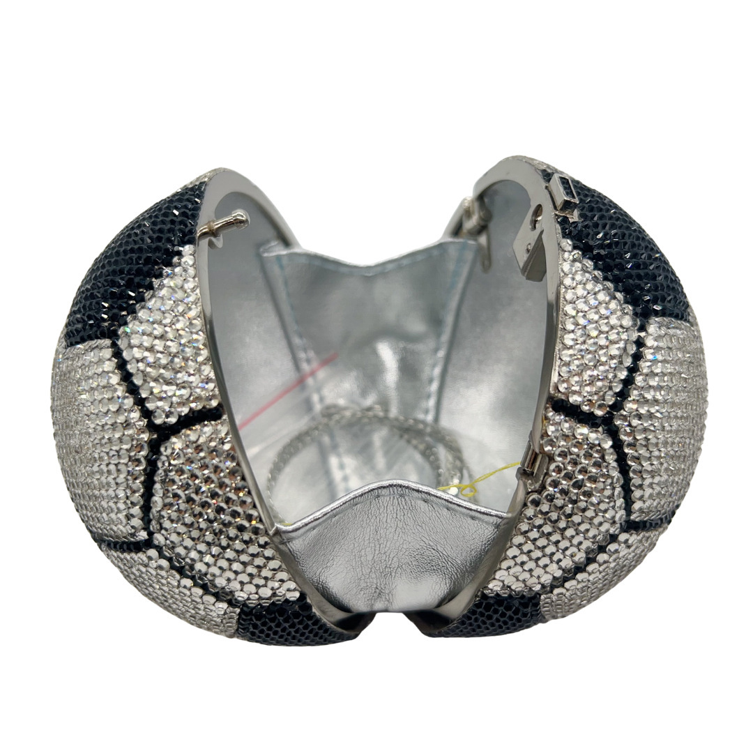 Bolsa de cristal transfronteriza llena de diamantes cena ligera de lujo fondo plano taladro banquete de fútbol bolso de mano de mujer en blanco y negro