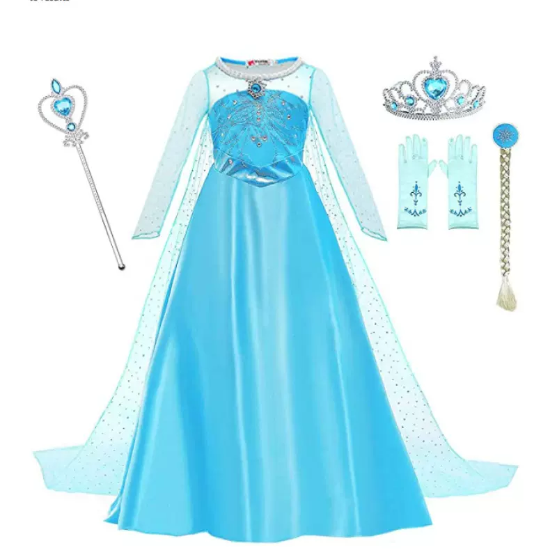 跨境冰雪奇缘艾莎爱莎公主裙礼服长袖亮片女童连衣裙 ELSA DRESS