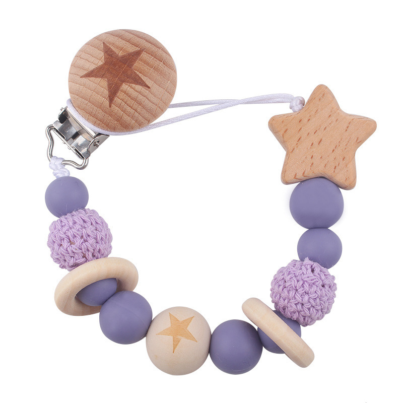 Nuevos productos infantiles de haya Júpiter estrella agujero redondo clips bebés creativos tetas cadena de silicona mordida juguetes a prueba de la cadena